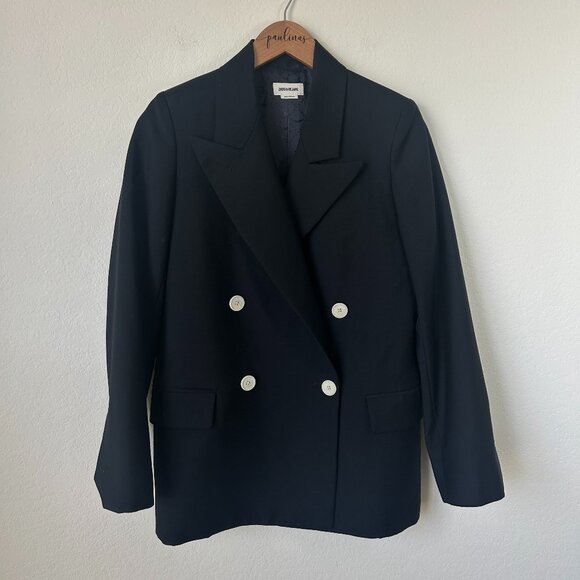 Zadig Voltaire Jacket Womens 36 Black Wool Mohair Blend View Smoking Blazer - Picture 1 of 7